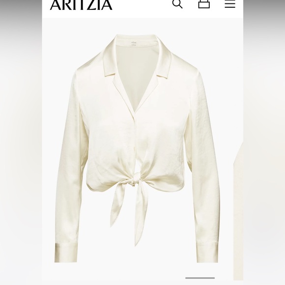 Aritzia Tie-Front Silk Blouse - Birch, XS - Picture 1 of 7